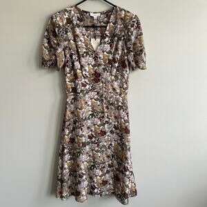 A Loves A Wrap Dress Cream Multicolor Floral V-Neck Button Detail XS NWT